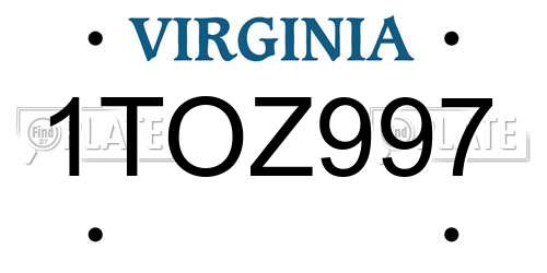 1TOZ997 Virginia License Plate