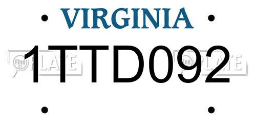 1TTD092 Virginia License Plate