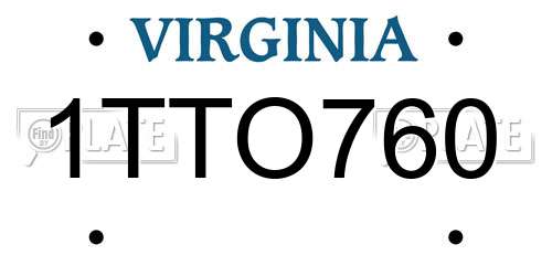 1TTO760 Virginia License Plate