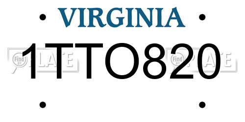 1TTO820 Virginia License Plate