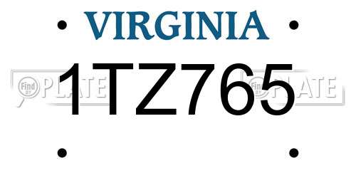 1TZ765 Virginia License Plate