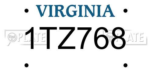 1TZ768 Virginia License Plate