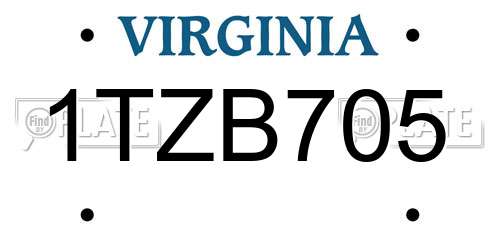 1TZB705 Virginia License Plate