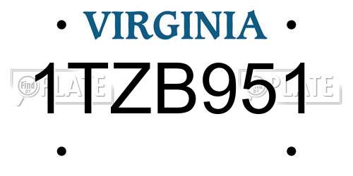 1TZB951 Virginia License Plate