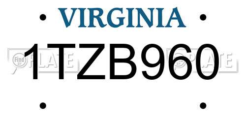 1TZB960 Virginia License Plate