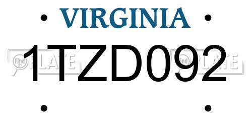 1TZD092 Virginia License Plate