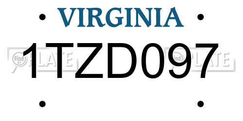 1TZD097 Virginia License Plate