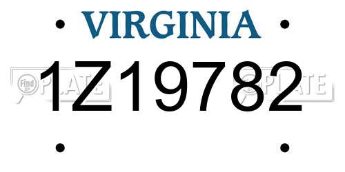 1Z19782 Virginia License Plate