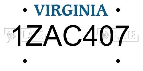 1ZAC407 Virginia License Plate