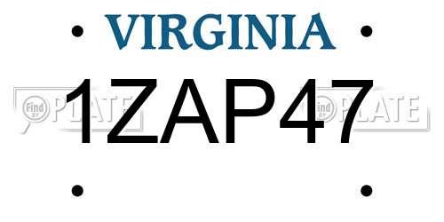 1ZAP47 Virginia License Plate
