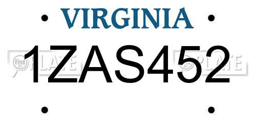 1ZAS452 Virginia License Plate