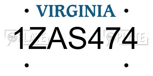 1ZAS474 Virginia License Plate
