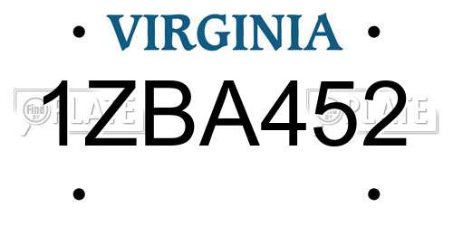 1ZBA452 Virginia License Plate