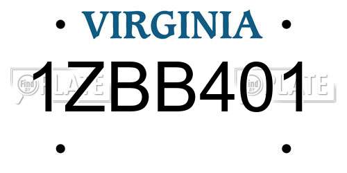 1ZBB401 Virginia License Plate