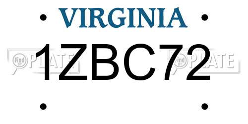 1ZBC72 Virginia License Plate