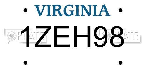 1ZEH98 Virginia License Plate