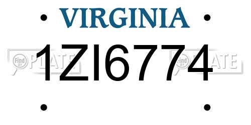 1ZI6774 Virginia License Plate