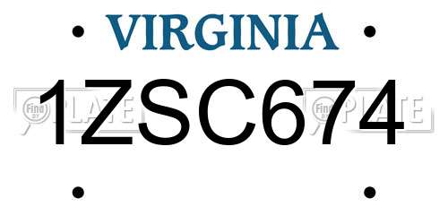 1ZSC674 Virginia License Plate
