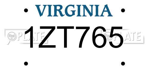 1ZT765 Virginia License Plate