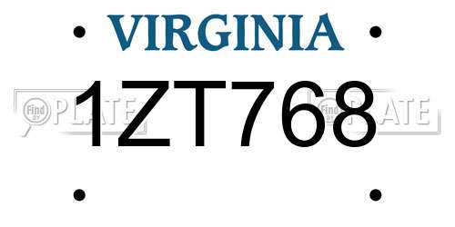 1ZT768 Virginia License Plate