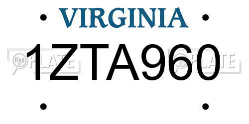 1ZTA960 Virginia License Plate