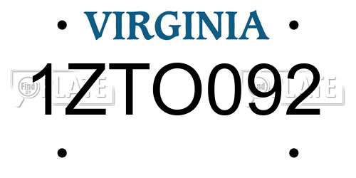 1ZTO092 Virginia License Plate