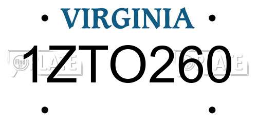 1ZTO260 Virginia License Plate
