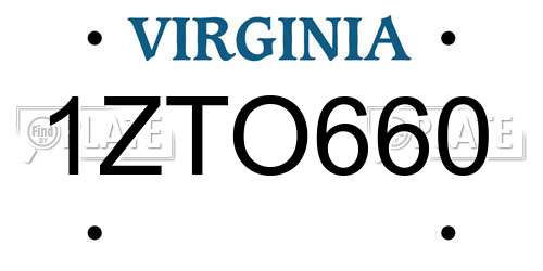 1ZTO660 Virginia License Plate