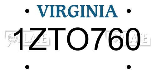 1ZTO760 Virginia License Plate