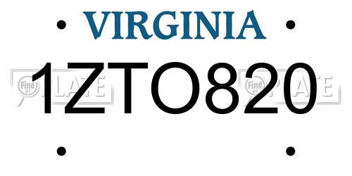 1ZTO820 Virginia License Plate