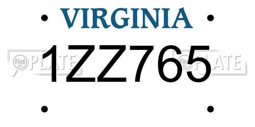 1ZZ765 Virginia License Plate