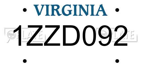 1ZZD092 Virginia License Plate