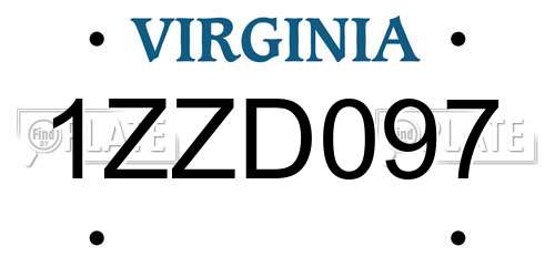1ZZD097 Virginia License Plate