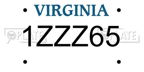 1ZZZ65 Virginia License Plate