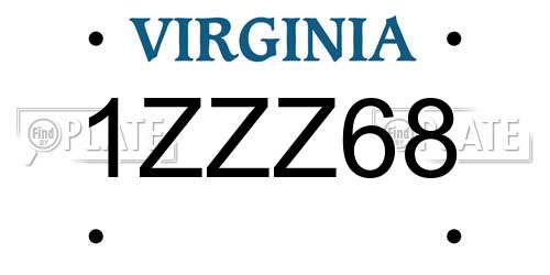 1ZZZ68 Virginia License Plate
