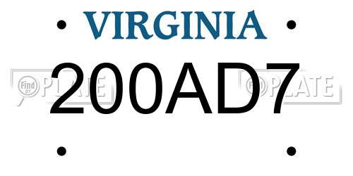 200AD7 Virginia License Plate