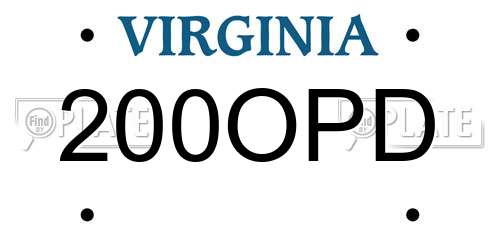 200OPD Virginia License Plate