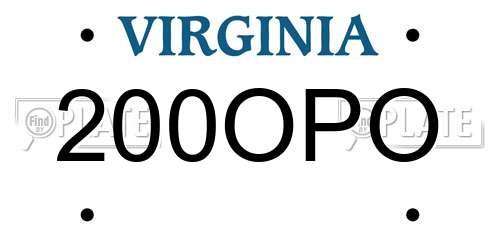 200OPO Virginia License Plate