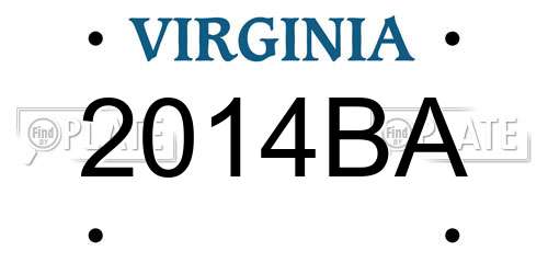 2014BA Virginia License Plate
