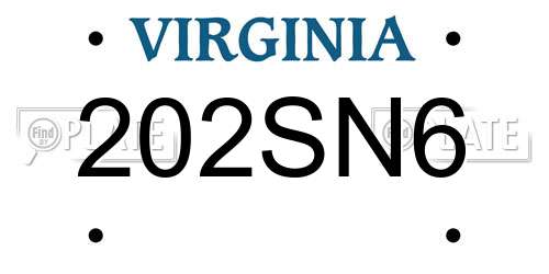 202SN6 Virginia License Plate