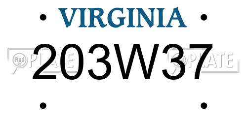 203W37 Virginia License Plate