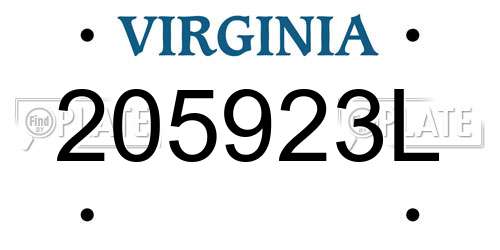 205923L Virginia License Plate