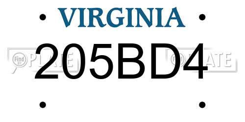 205BD4 Virginia License Plate