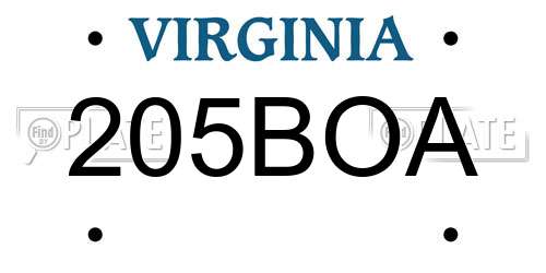 205BOA Virginia License Plate
