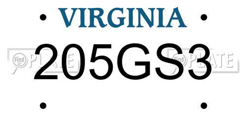 205GS3 Virginia License Plate