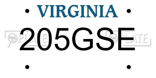 205GSE Virginia License Plate