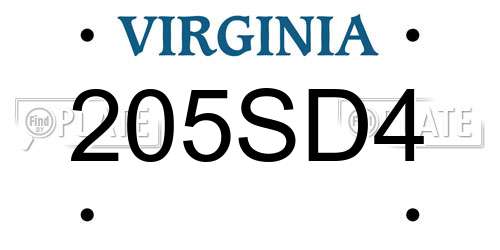 205SD4 Virginia License Plate