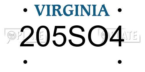 205SO4 Virginia License Plate