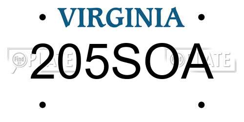 205SOA Virginia License Plate