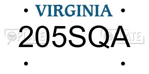 205SQA Virginia License Plate